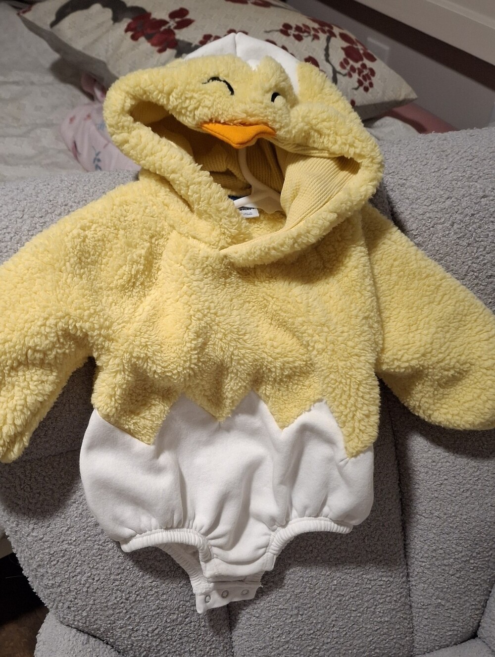 Old Navy Yellow and White Plush Duckling Hooded One-Piece